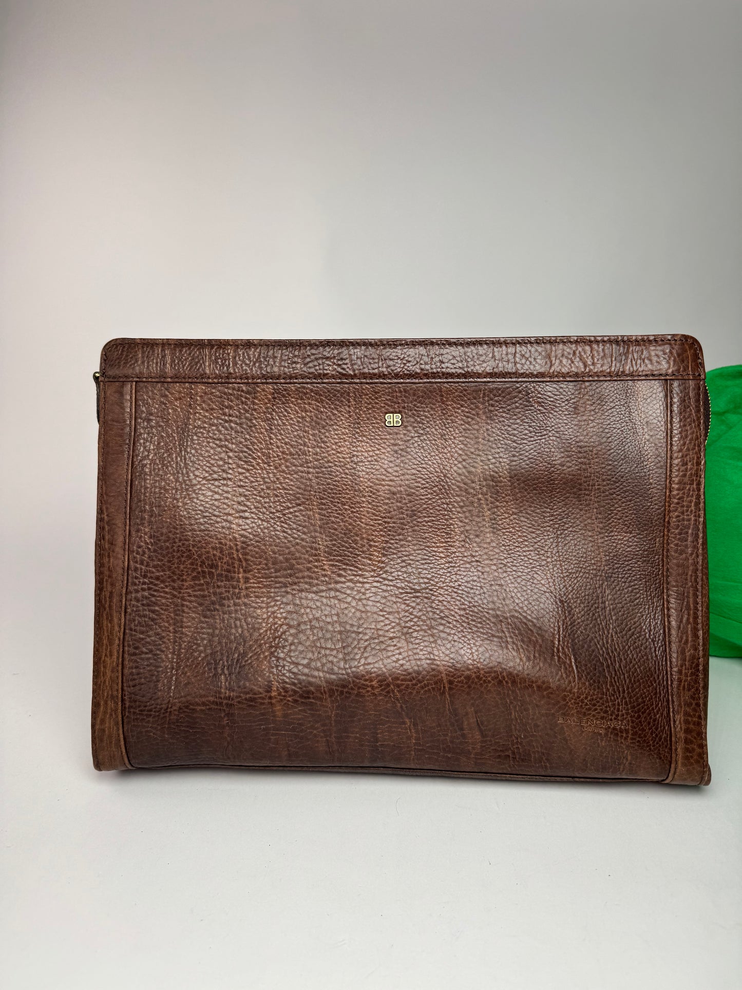 Pochette Balenciaga vintage en cuir marron
