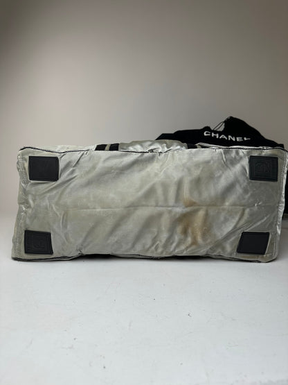 Vintage Chanel Polyester Duffel Bag Silver Black