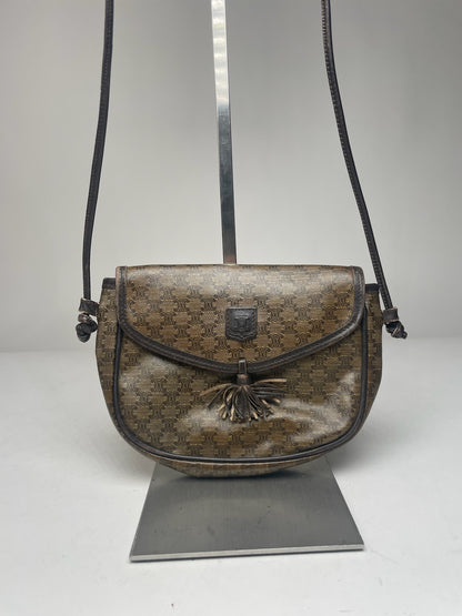 Vintage Celine Triomphe Crossbody leather Bag brown Green