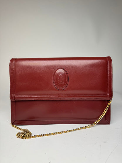 Vintage Cartier Leather Shoulder Bag Burgundy