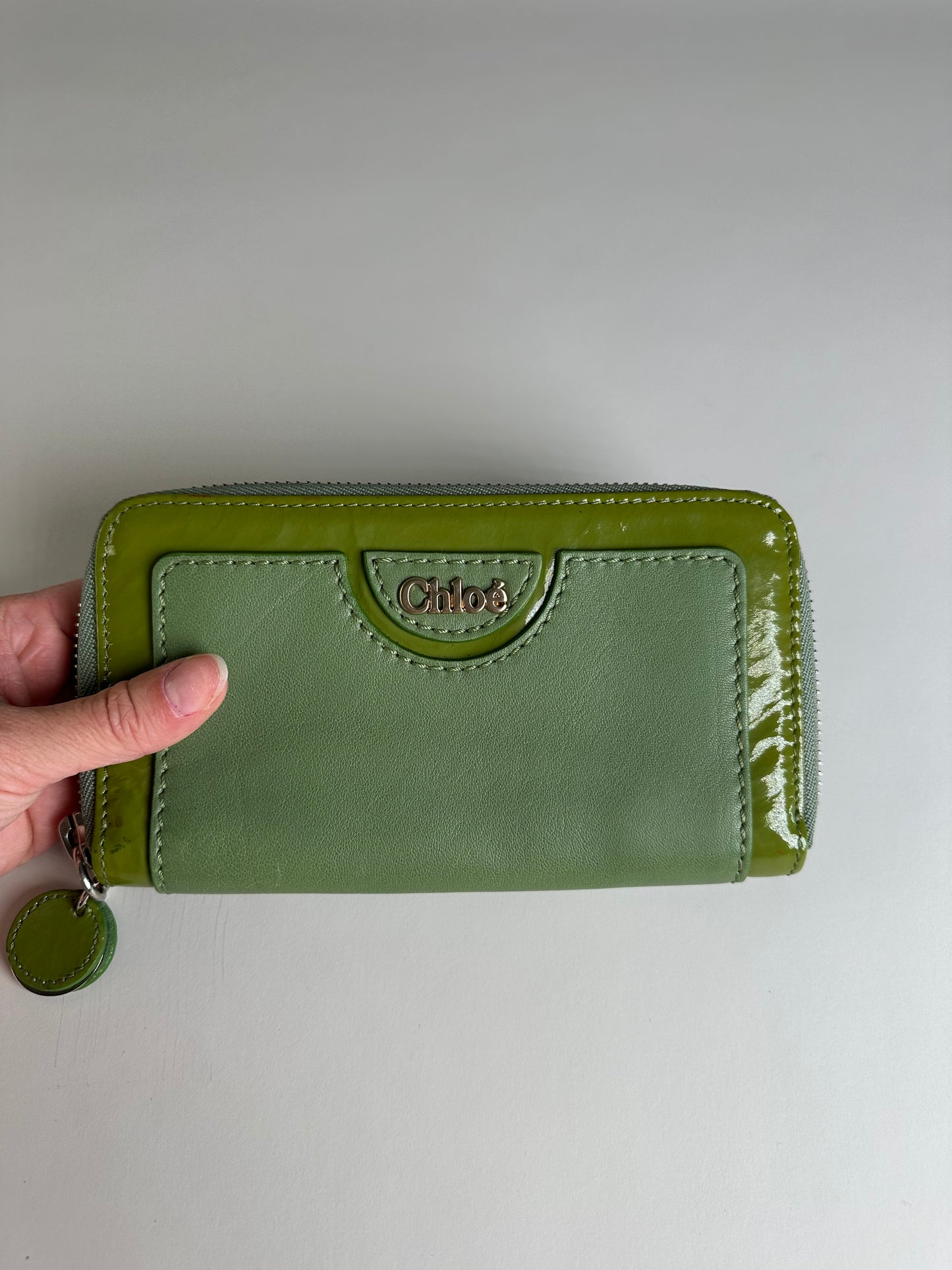 Vintage Chloe Patent Leather Wallet Green Silver