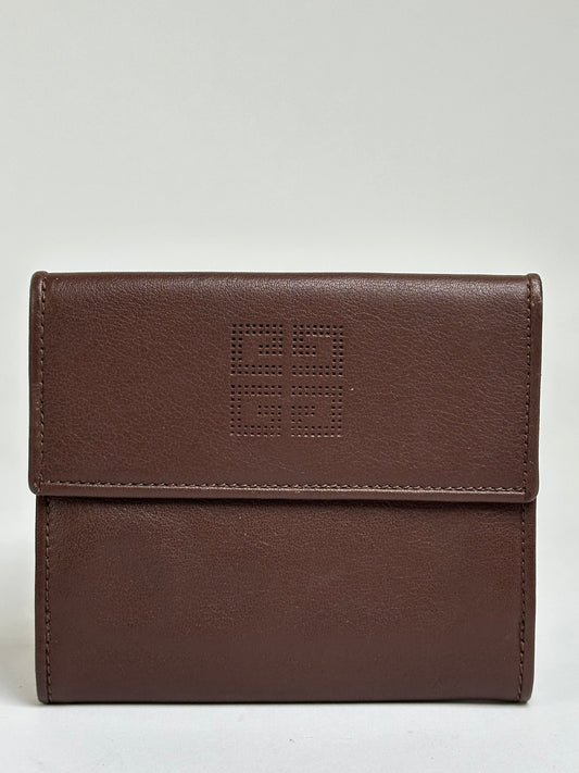 Vintage Givenchy Grained Leather Bifold Wallet Late 1990s Dark Brown