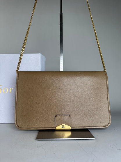 Vintage Dior Leather Shoulder Bag Beige Gold-tone Clasp