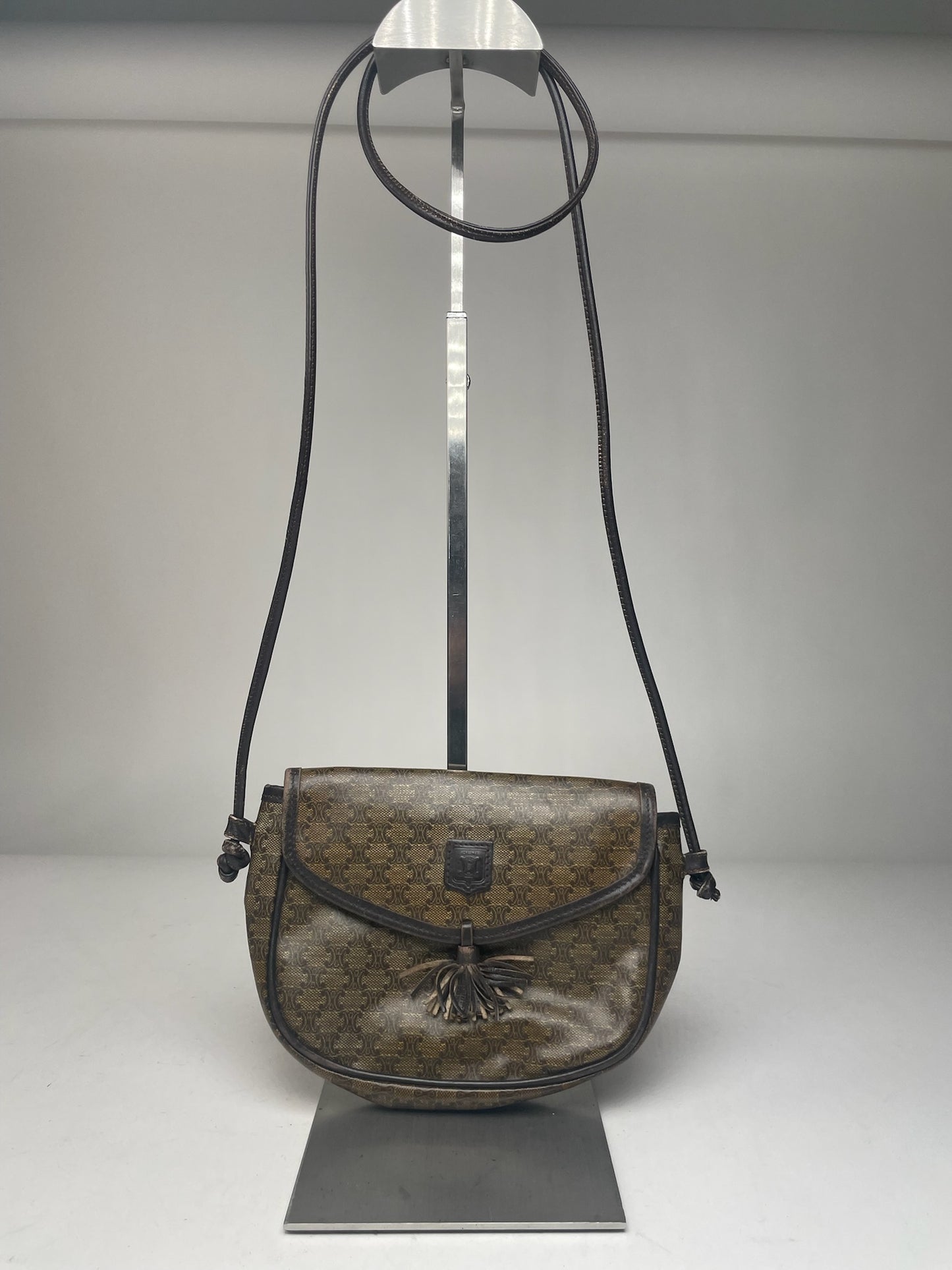 Vintage Celine Triomphe Crossbody leather Bag brown Green