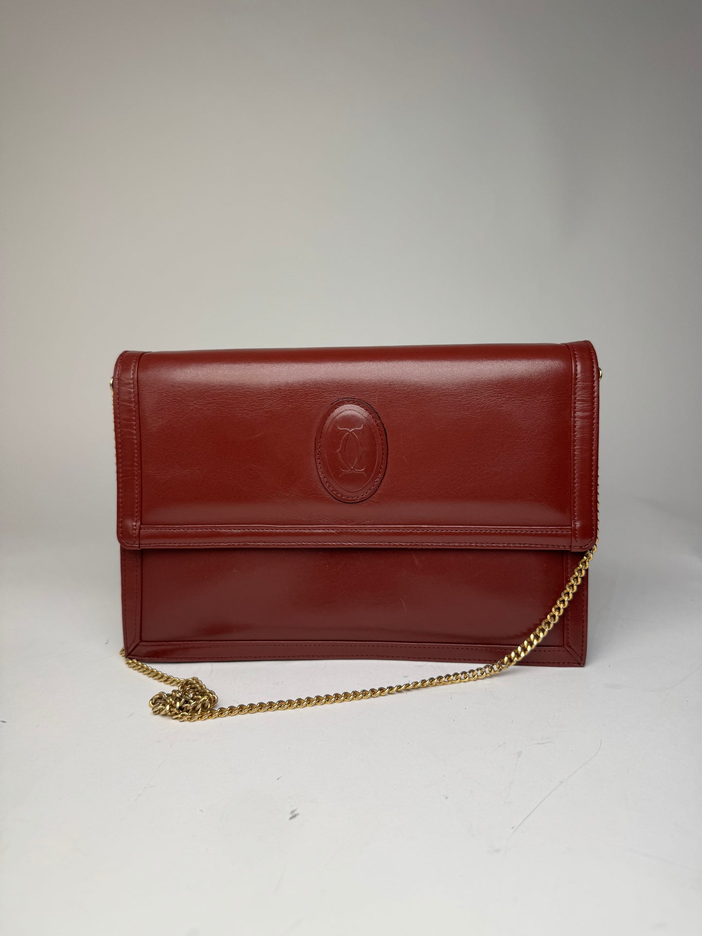 Vintage Cartier Leather Shoulder Bag Burgundy