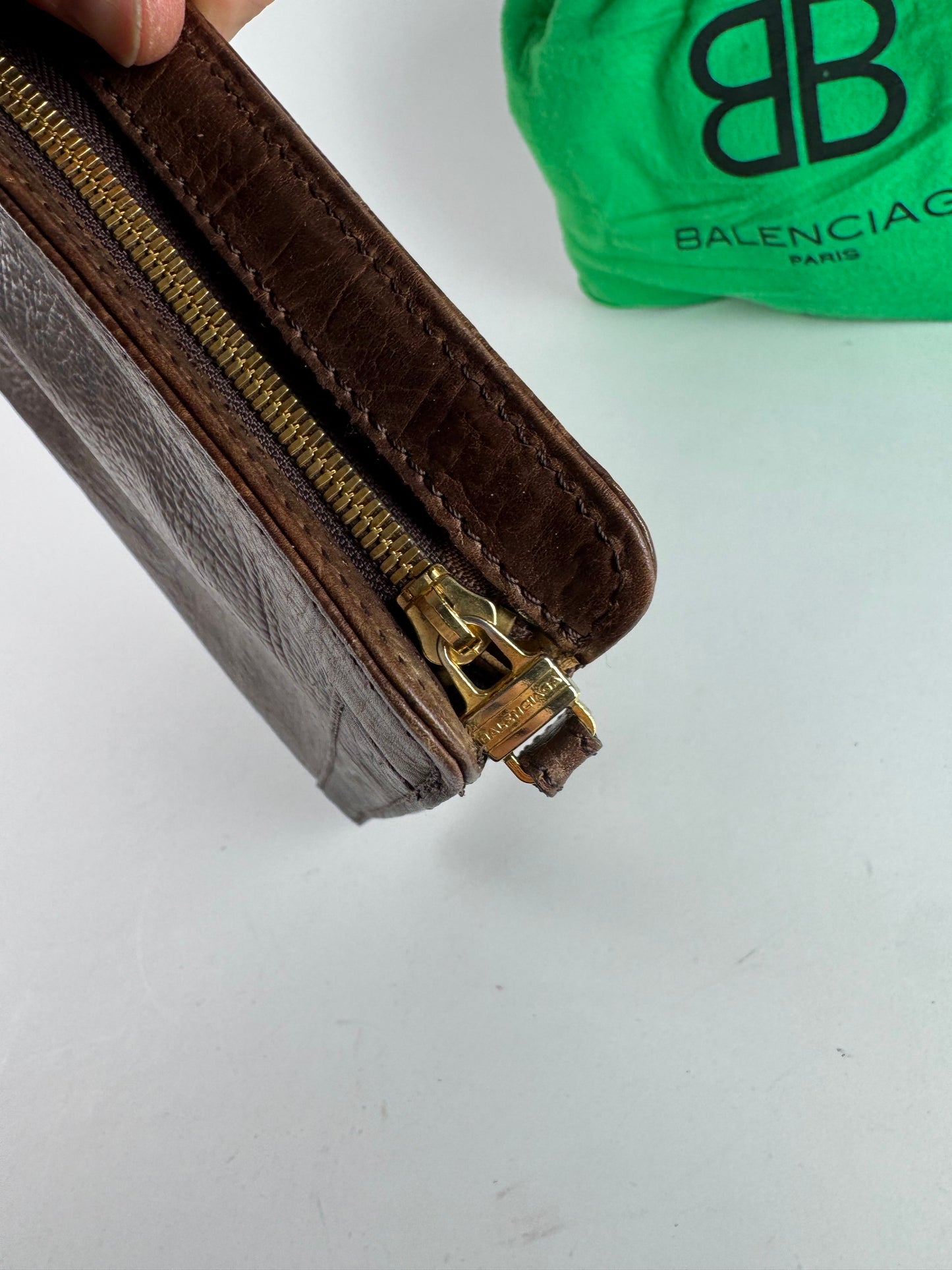 Pochette Balenciaga vintage en cuir marron