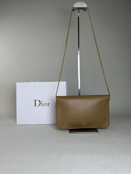 Vintage Dior Leather Shoulder Bag Beige Gold-tone Clasp