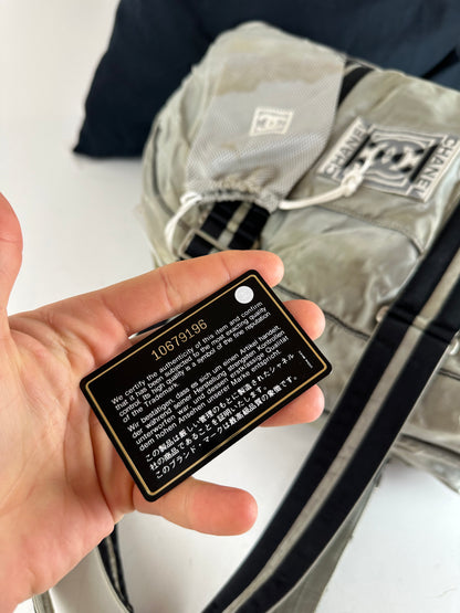 Vintage Chanel Polyester Duffel Bag Silver Black