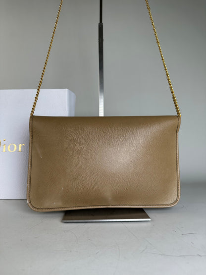 Vintage Dior Leather Shoulder Bag Beige Gold-tone Clasp
