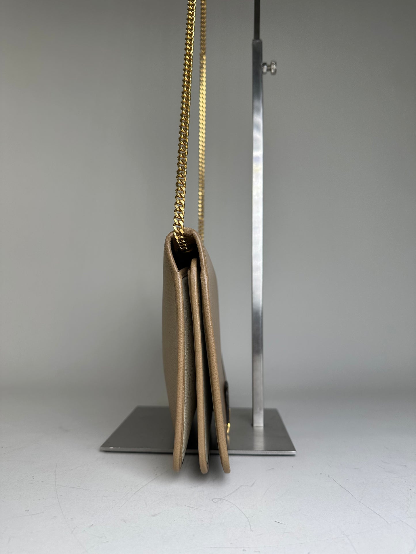 Vintage Dior Leather Shoulder Bag Beige Gold-tone Clasp