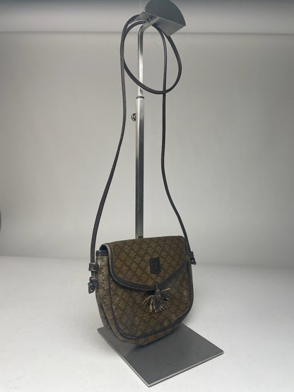 Vintage Celine Triomphe Crossbody leather Bag brown Green