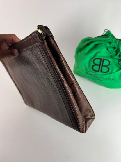 Pochette Balenciaga vintage en cuir marron