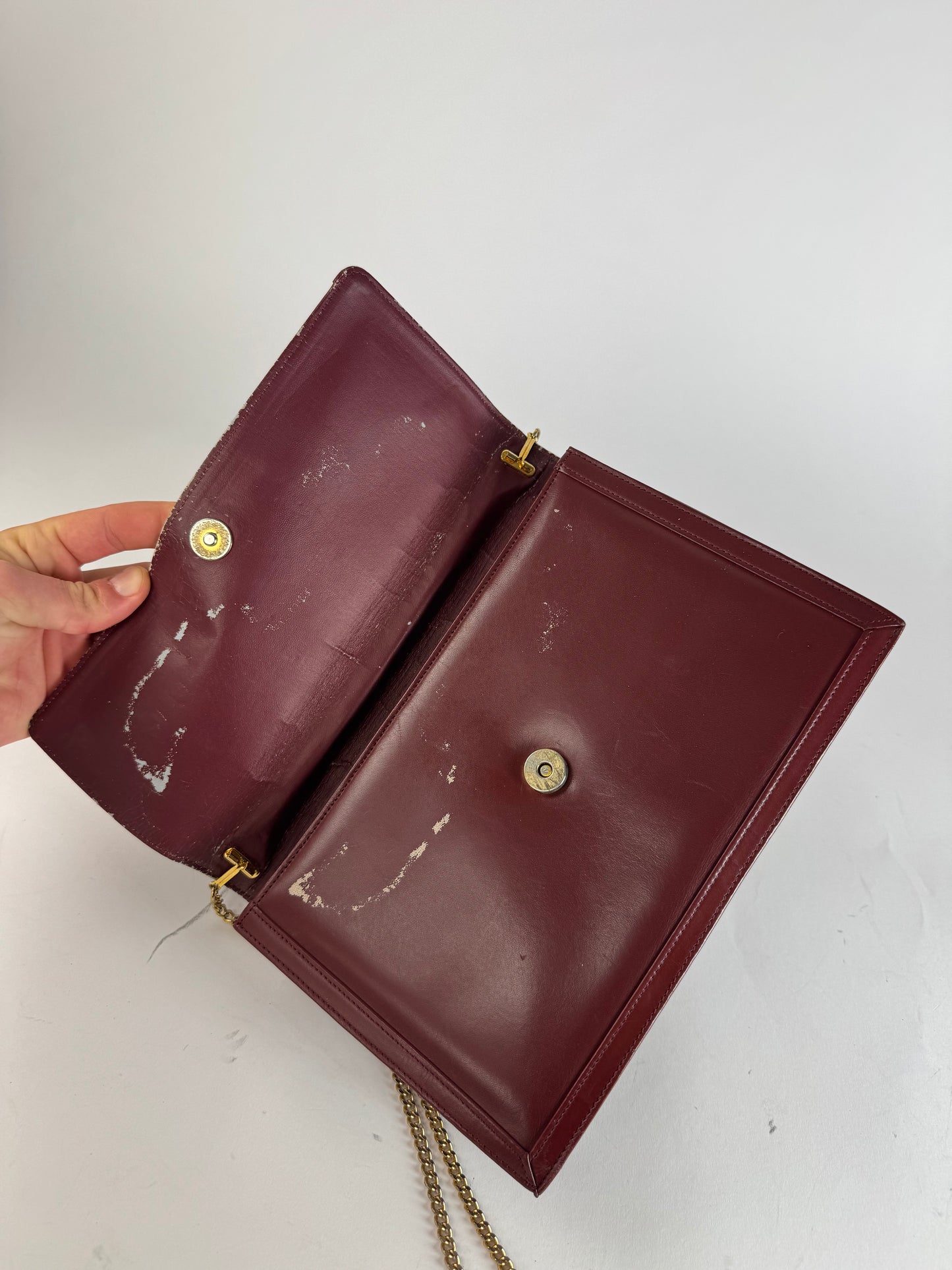 Vintage Cartier Leather Shoulder Bag Burgundy