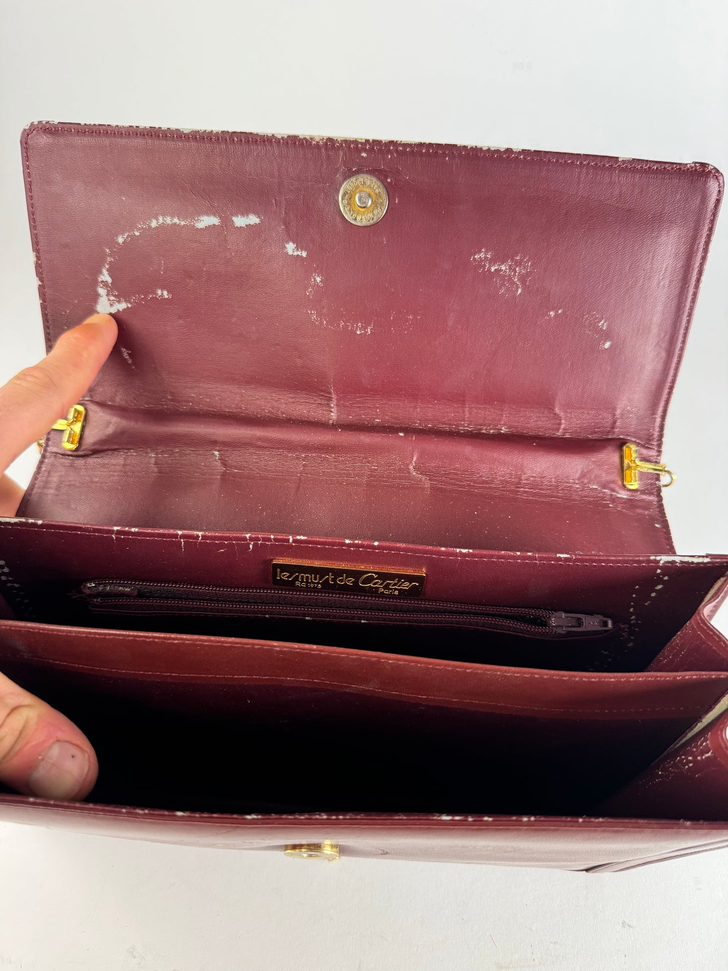 Vintage Cartier Leather Shoulder Bag Burgundy