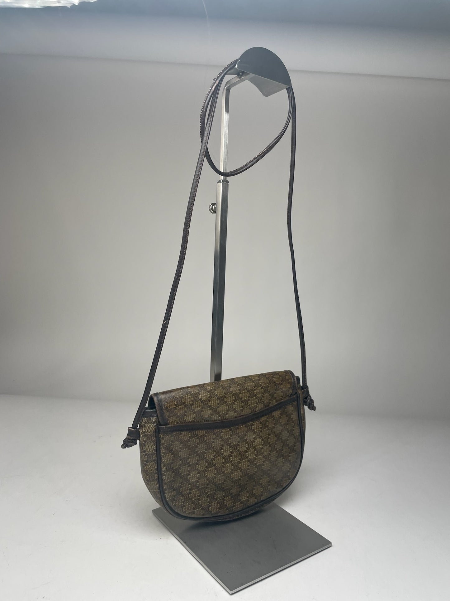 Vintage Celine Triomphe Crossbody leather Bag brown Green