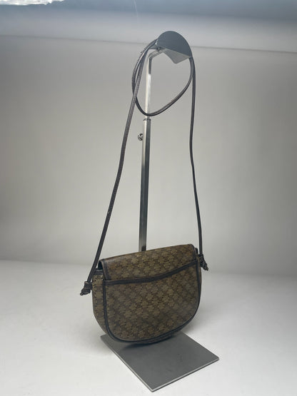 Vintage Celine Triomphe Crossbody leather Bag brown Green