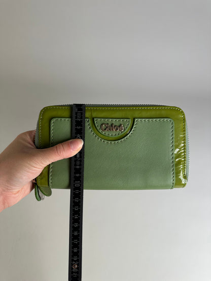 Vintage Chloe Patent Leather Wallet Green Silver