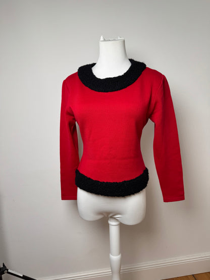 Vintage Courreges Wool Sweater Red Black M