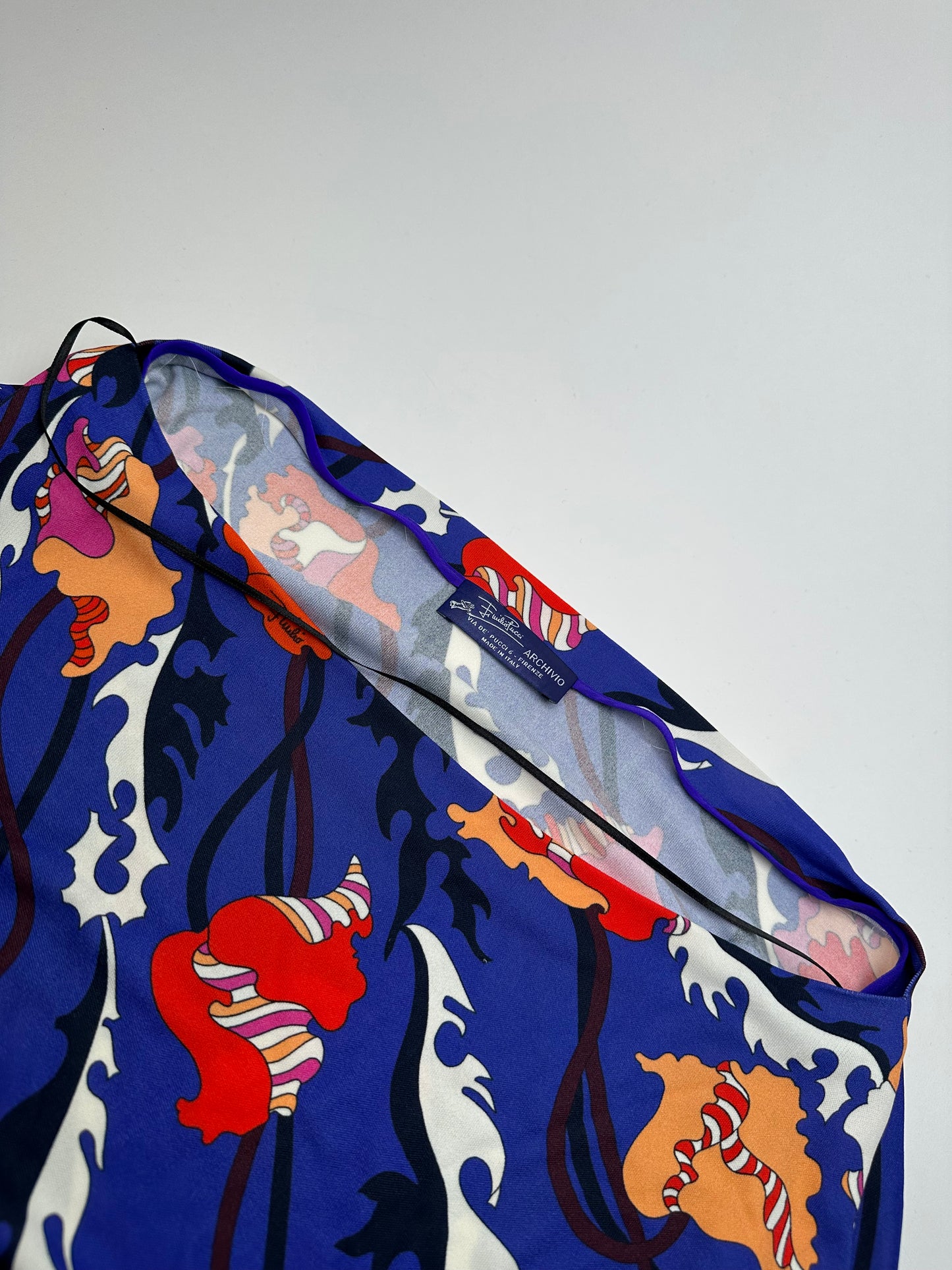 Vintage Emilio Pucci Archivio Floral Silk Viscose Jersey Long Sleeve Top Blue Multicolour