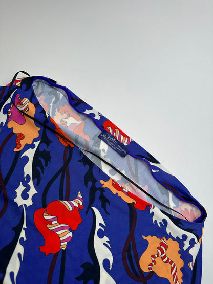 Vintage Emilio Pucci Archivio Floral Silk Viscose Jersey Long Sleeve Top Blue Multicolour