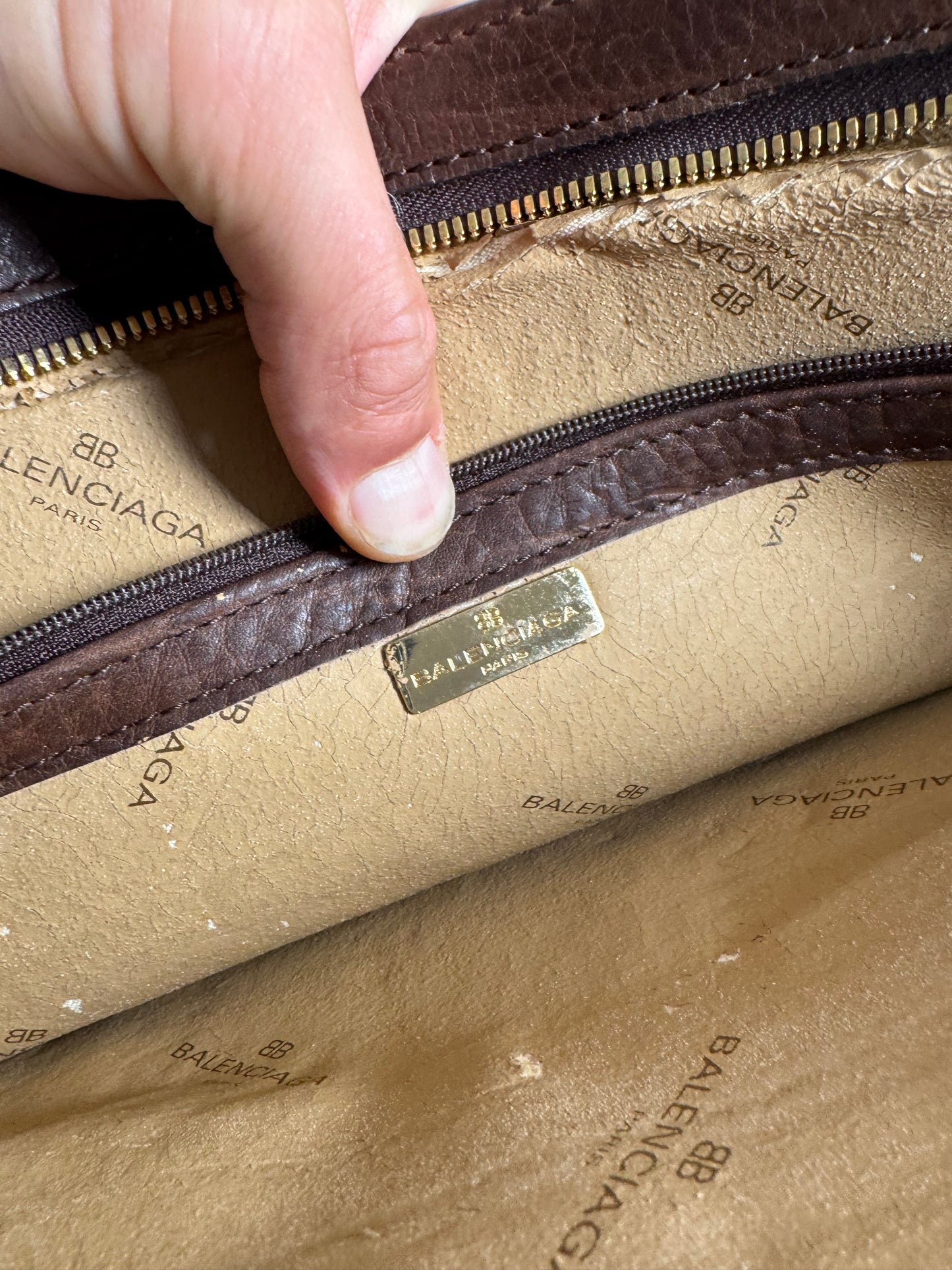 Pochette Balenciaga vintage en cuir marron