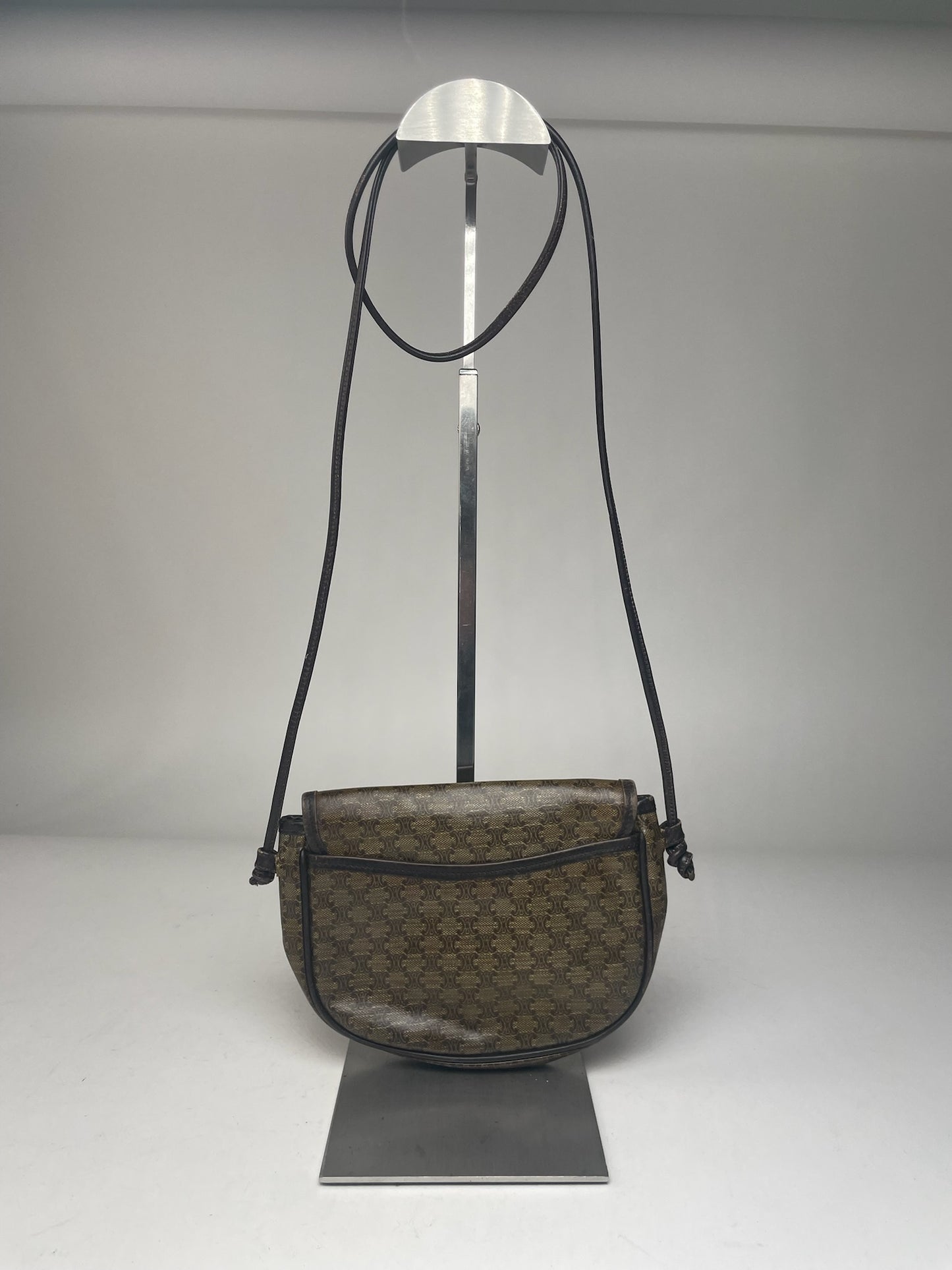 Vintage Celine Triomphe Crossbody leather Bag brown Green