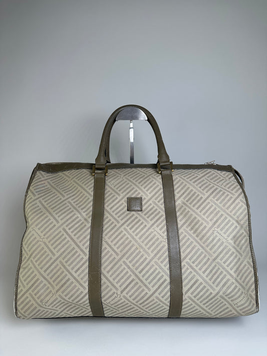 Vintage Givenchy Geometric Canvas Travel Bag Beige Olive