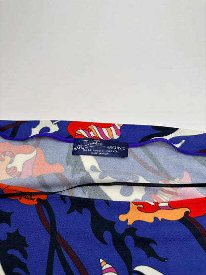 Vintage Emilio Pucci Archivio Floral Silk Viscose Jersey Long Sleeve Top Blue Multicolour
