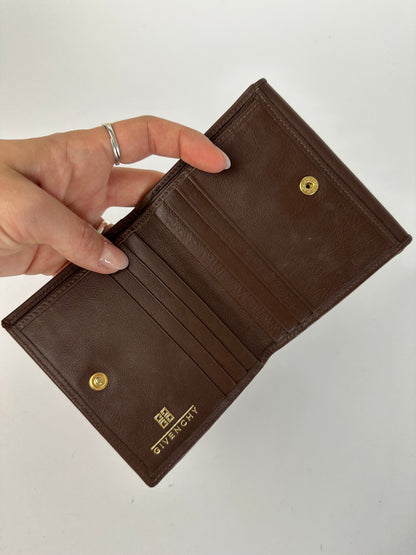 Vintage Givenchy Grained Leather Bifold Wallet Late 1990s Dark Brown