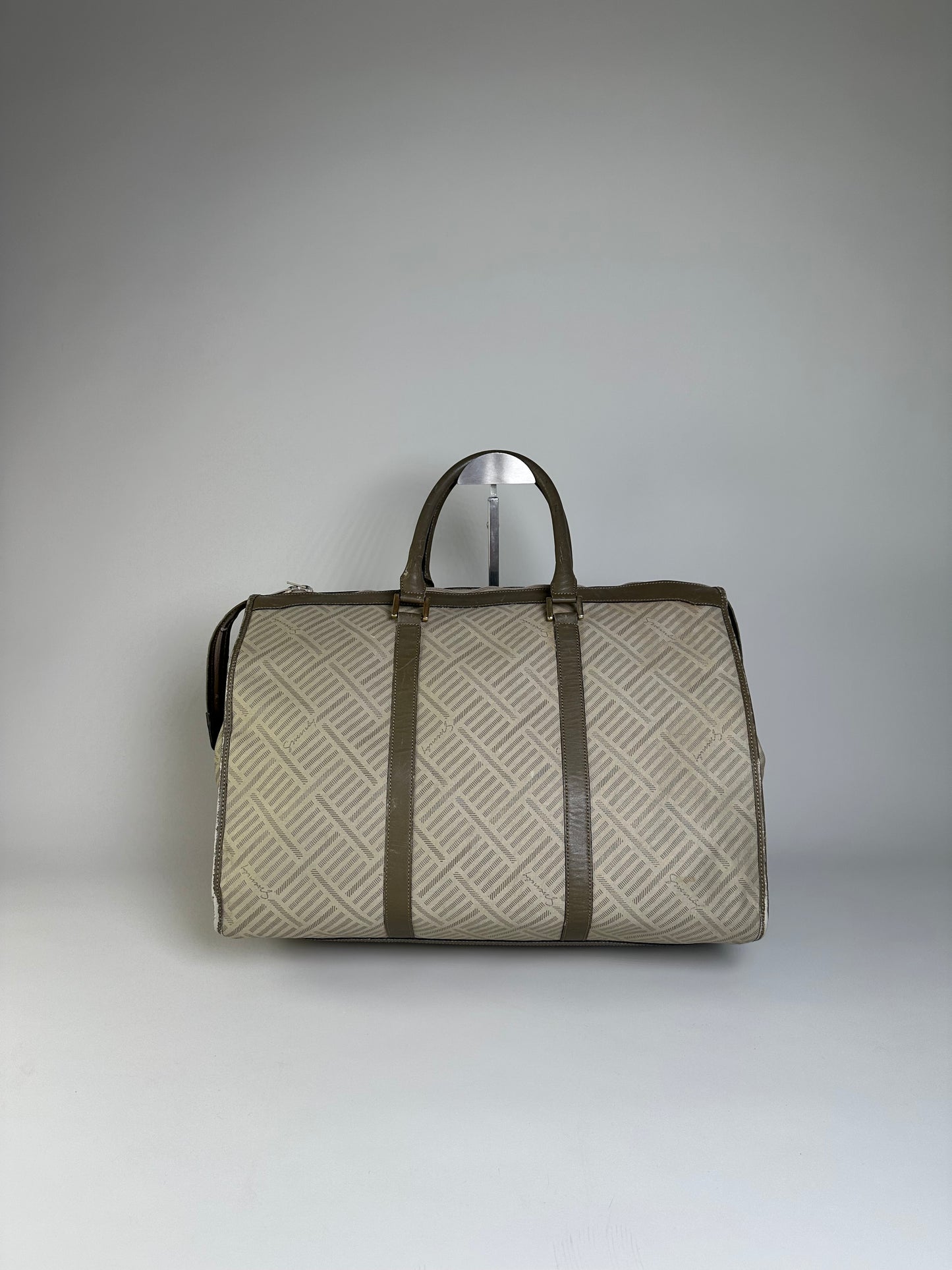 Vintage Givenchy Geometric Canvas Travel Bag Beige Olive