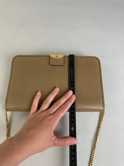 Vintage Dior Leather Shoulder Bag Beige Gold-tone Clasp