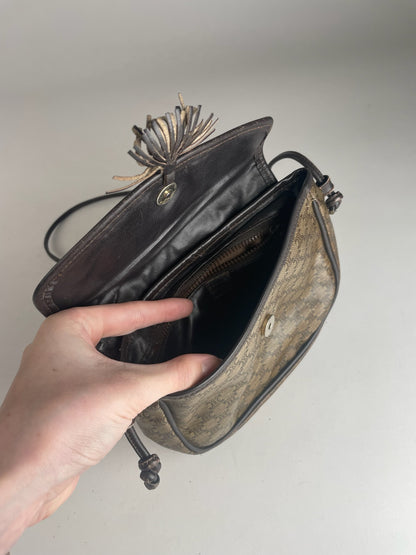 Vintage Celine Triomphe Crossbody leather Bag brown Green