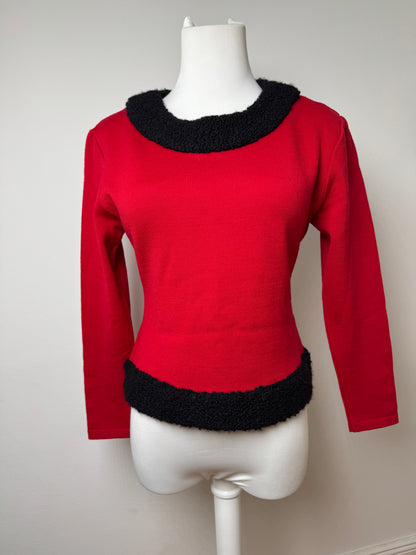 Vintage Courreges Wool Sweater Red Black M
