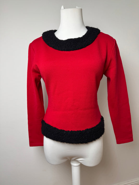 Vintage Courreges Wool Sweater Red Black M