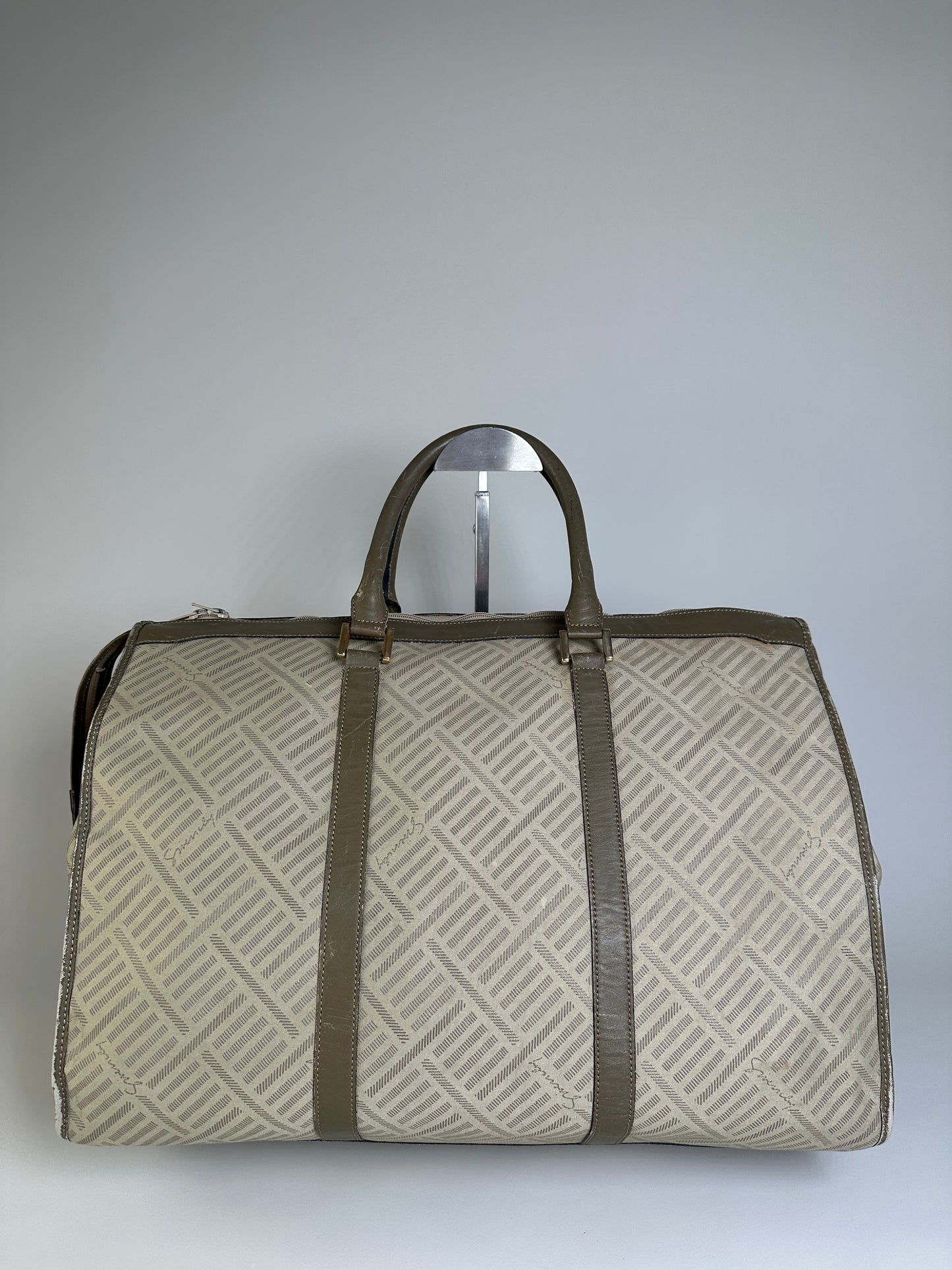 Vintage Givenchy Geometric Canvas Travel Bag Beige Olive