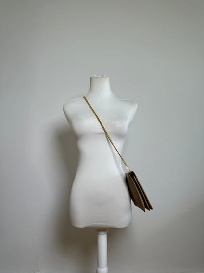 Vintage Dior Leather Shoulder Bag Beige Gold-tone Clasp