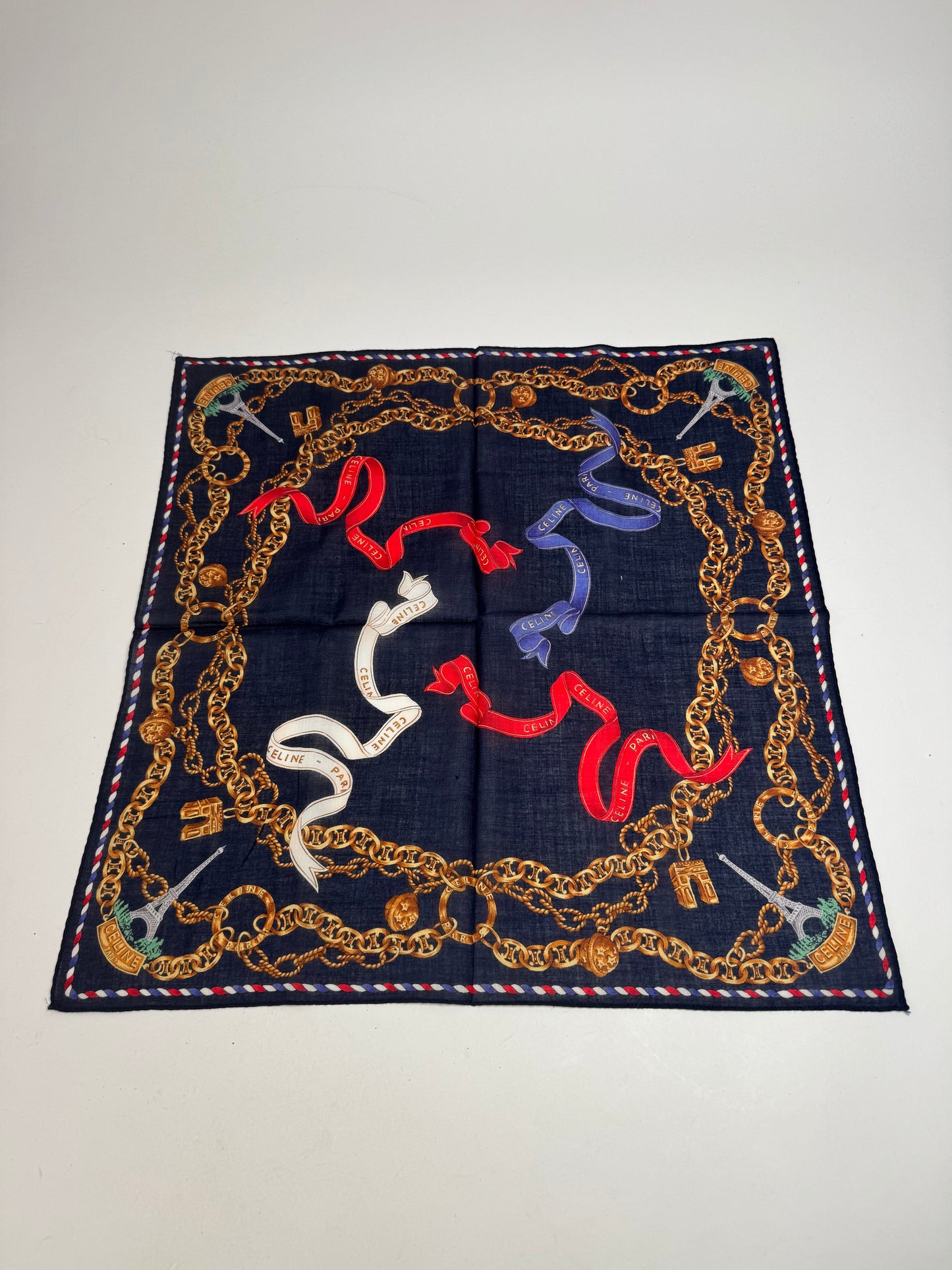 Vintage Celine Paris Scarf Navy Gold