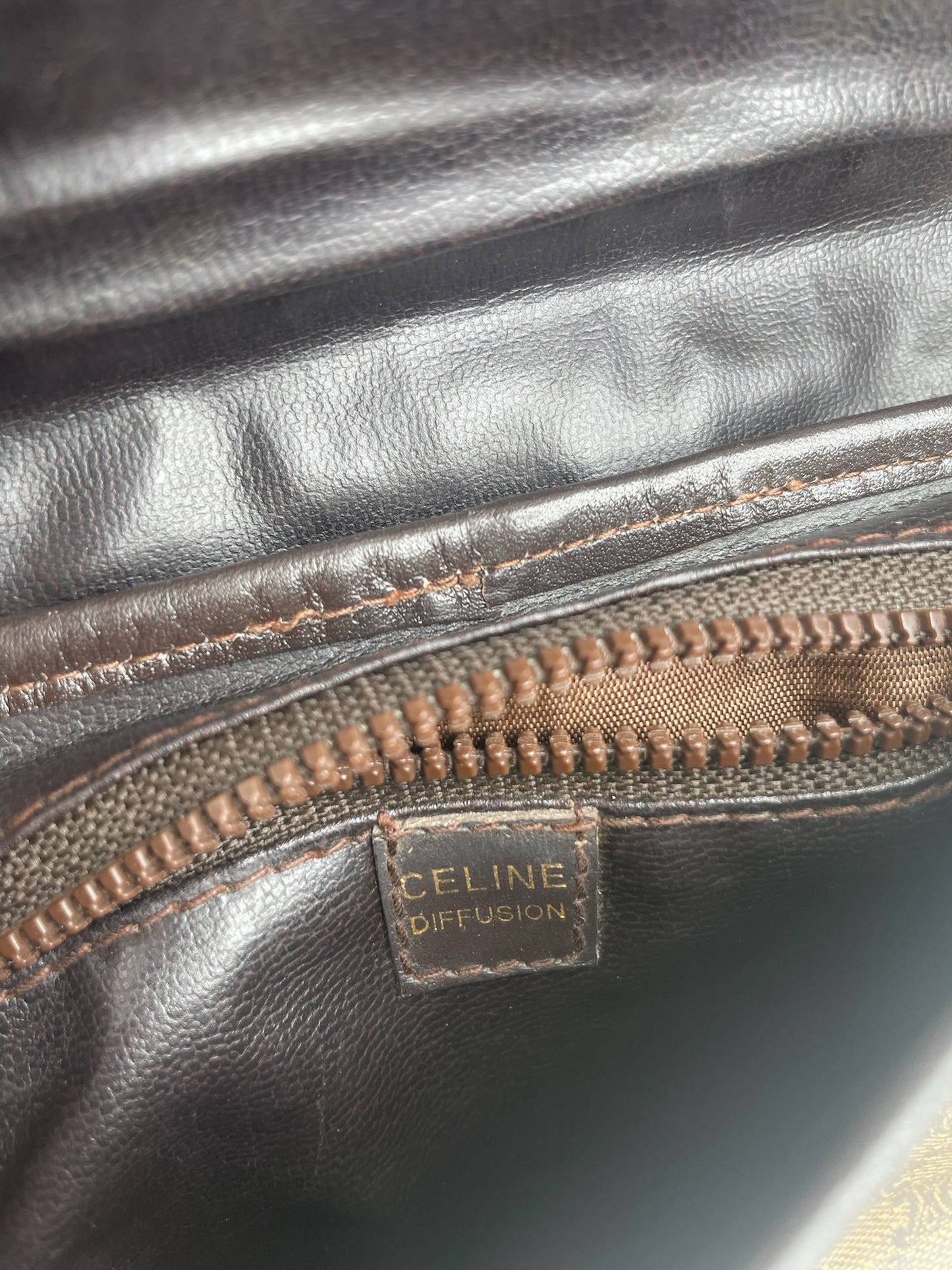 Vintage Celine Triomphe Crossbody leather Bag brown Green