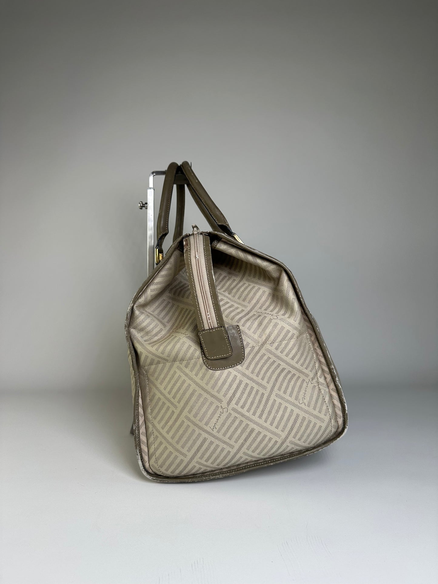 Vintage Givenchy Geometric Canvas Travel Bag Beige Olive
