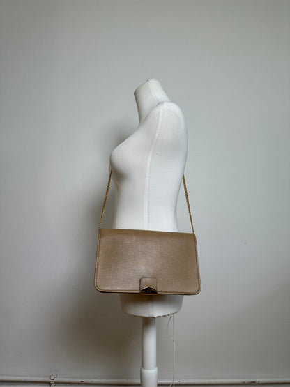 Vintage Dior Leather Shoulder Bag Beige Gold-tone Clasp