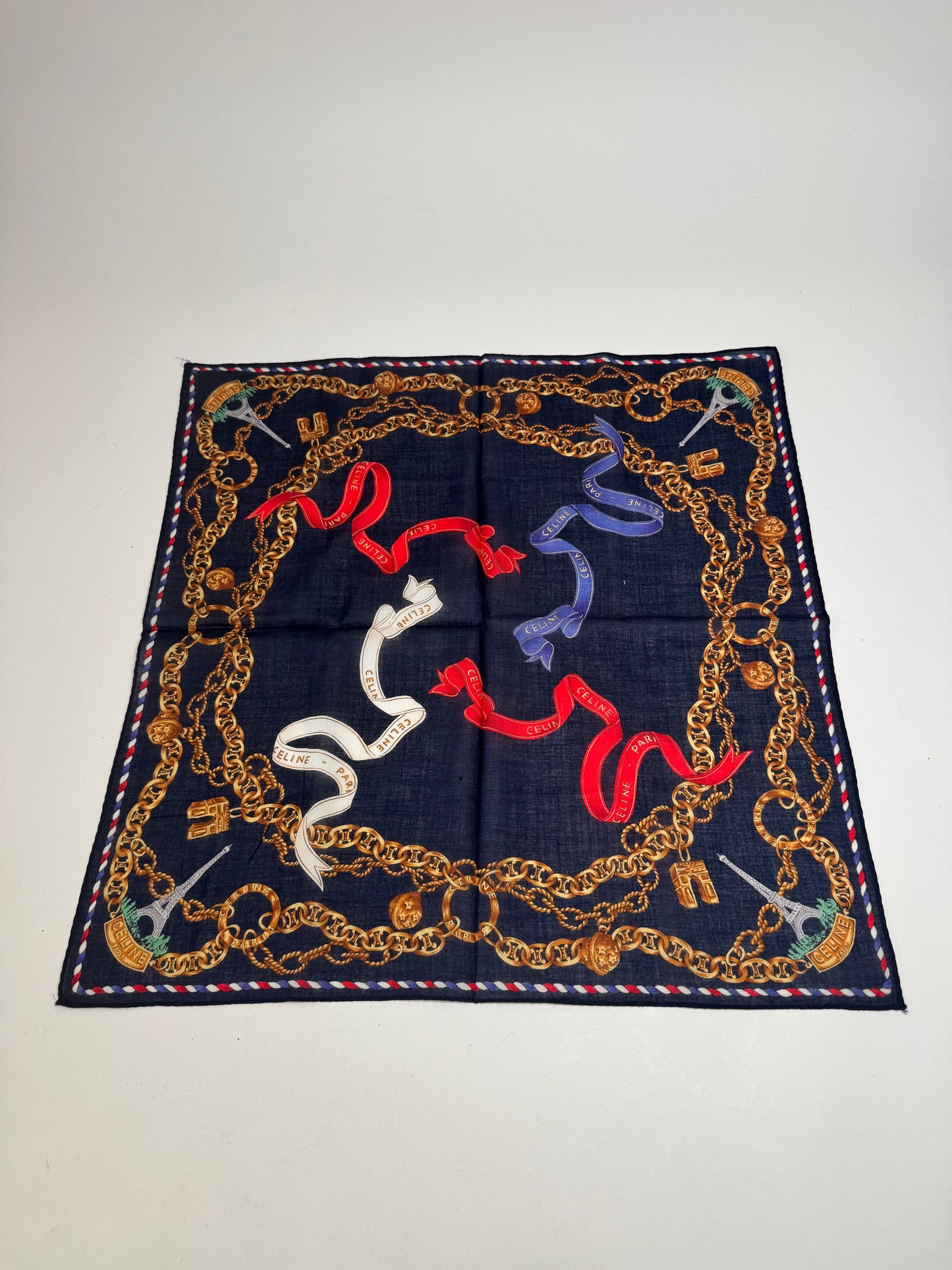 Vintage Celine Paris Scarf Navy Gold