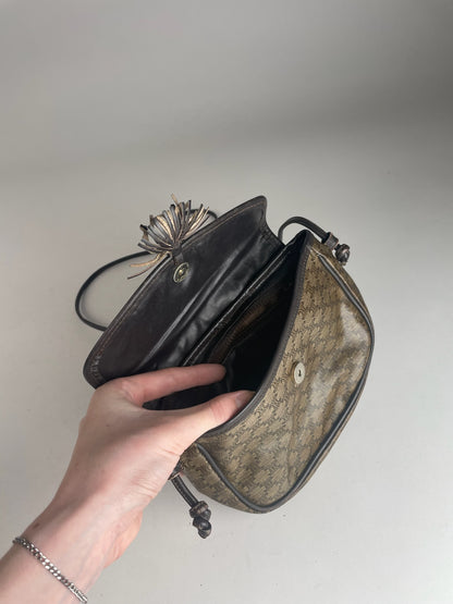 Vintage Celine Triomphe Crossbody leather Bag brown Green