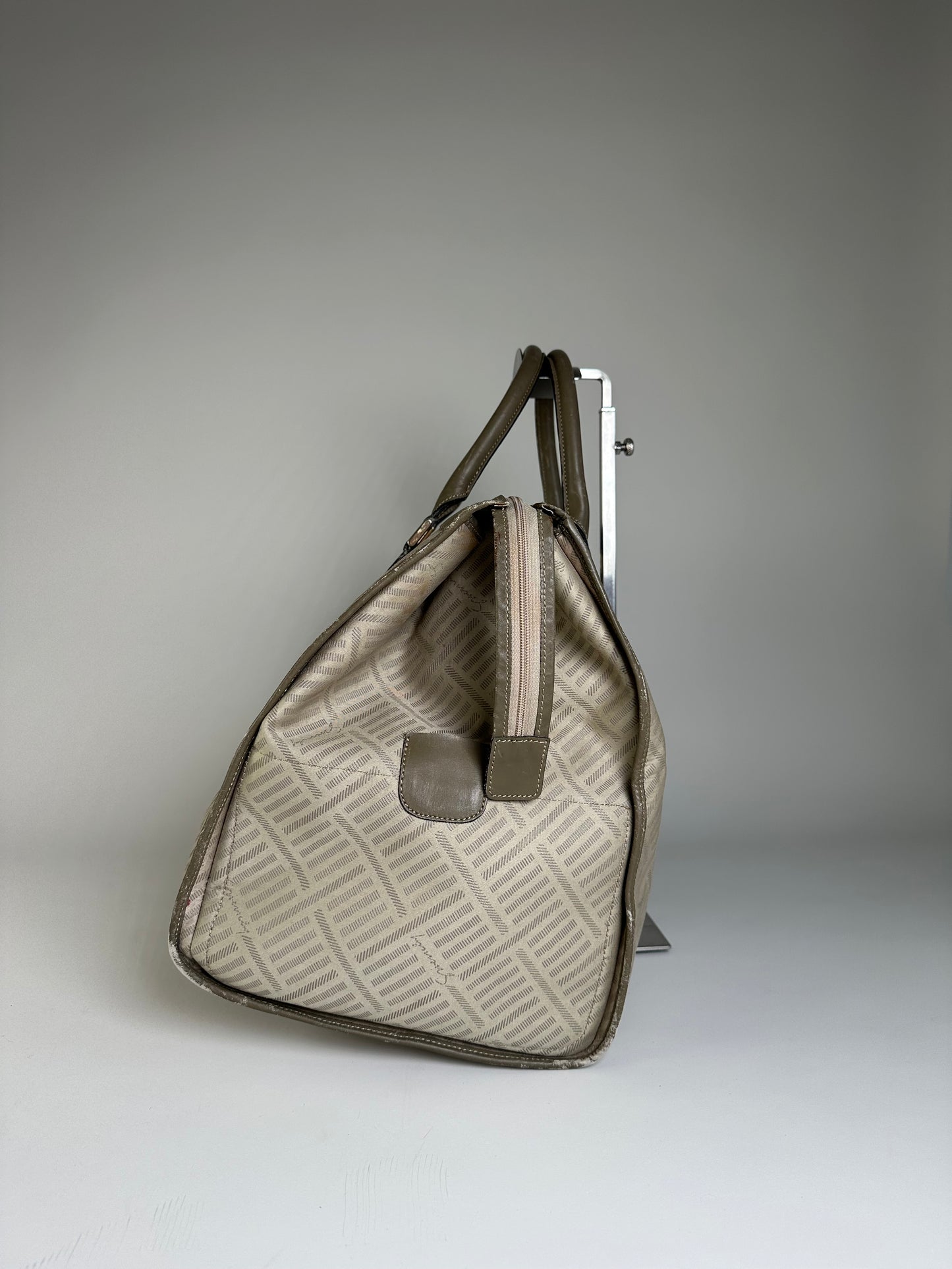 Vintage Givenchy Geometric Canvas Travel Bag Beige Olive