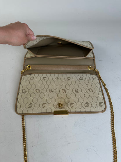 Vintage Dior Leather Shoulder Bag Beige Gold-tone Clasp