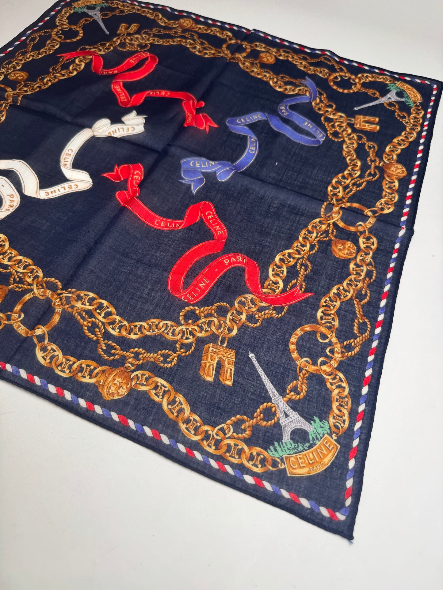 Vintage Celine Paris Scarf Navy Gold