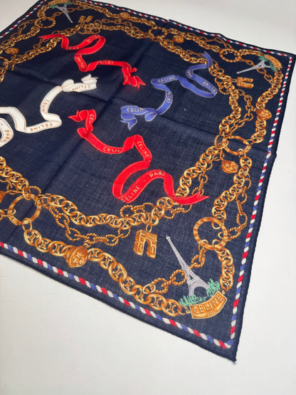 Vintage Celine Paris Scarf Navy Gold
