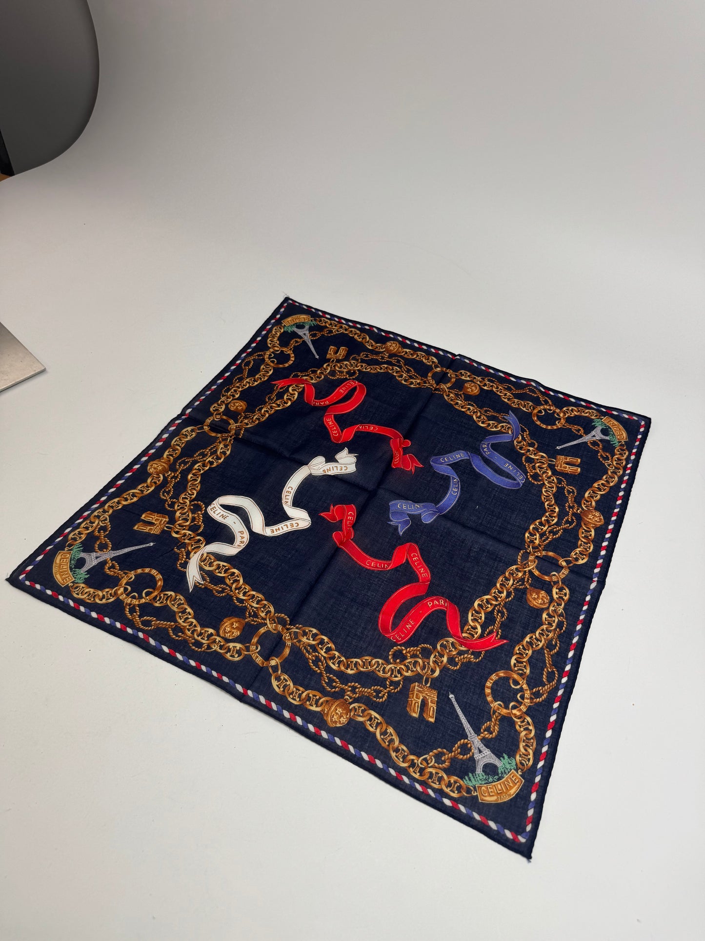 Vintage Celine Paris Scarf Navy Gold