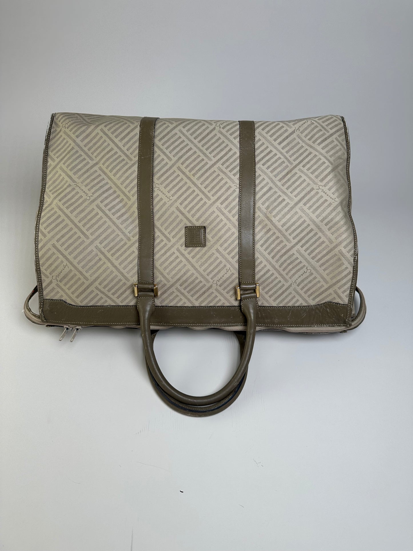 Vintage Givenchy Geometric Canvas Travel Bag Beige Olive