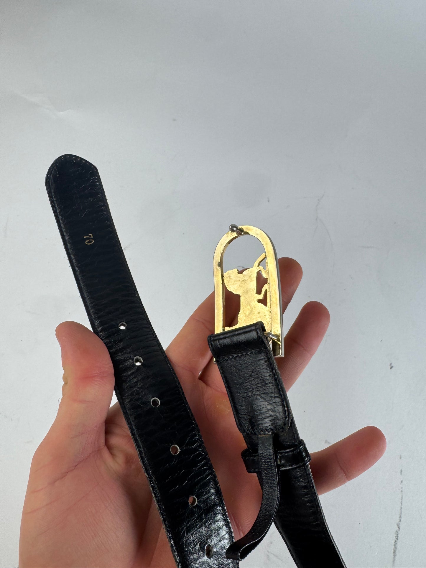 Vintage Celine Paris Carriage Logo Leather Belt Black