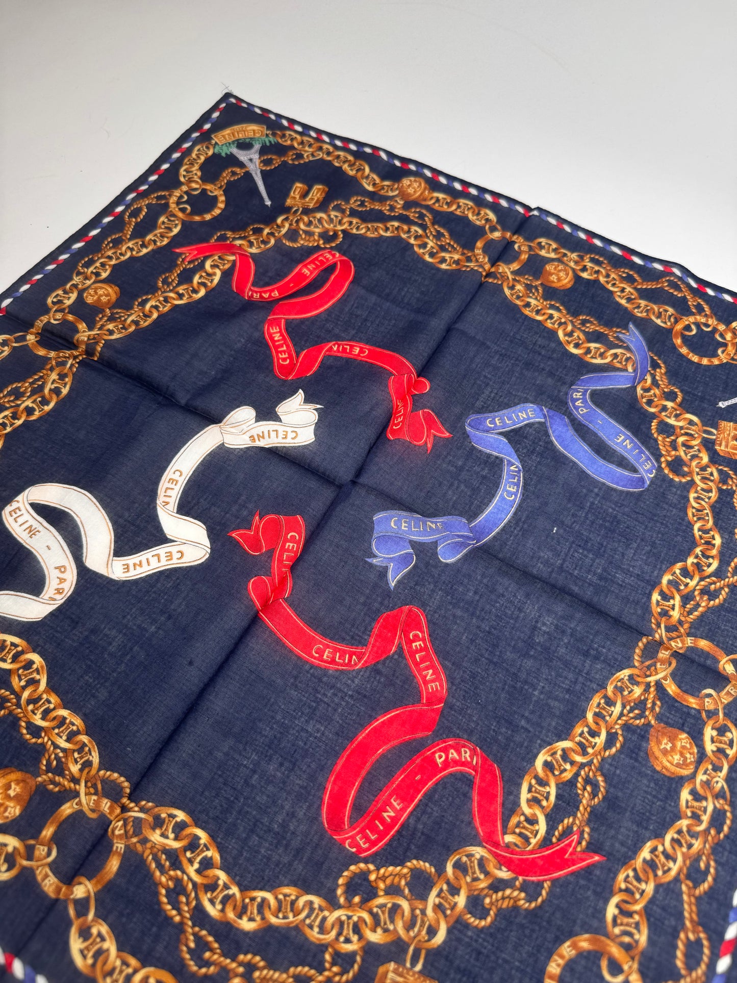 Vintage Celine Paris Scarf Navy Gold